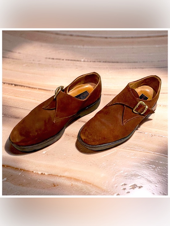 Charles Jourdan Men’s Suede Monk Strap Shoes Cognac Brown Lug Sole Luxury 10.5 main image 10